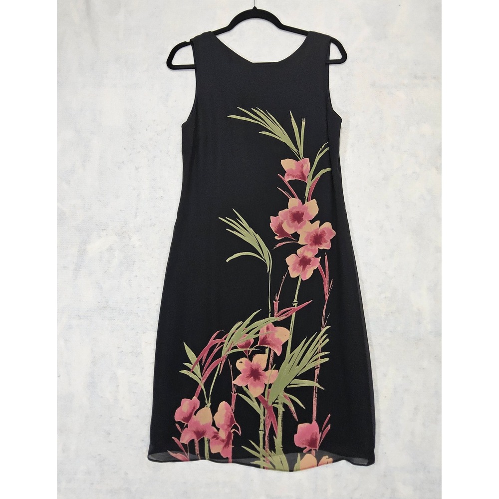 Tommy Bahama Silk Dress 8 Floral Sheath Sleeveless Vitg Asian Hawaiian Black